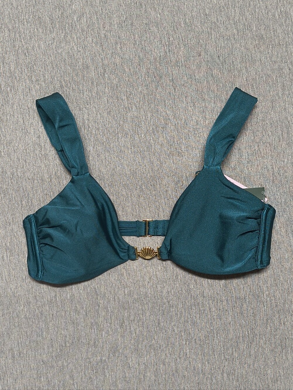Wild Fable Women’s High‑Shine Center Shell Bralette Bikini Top – Dark Teal Green